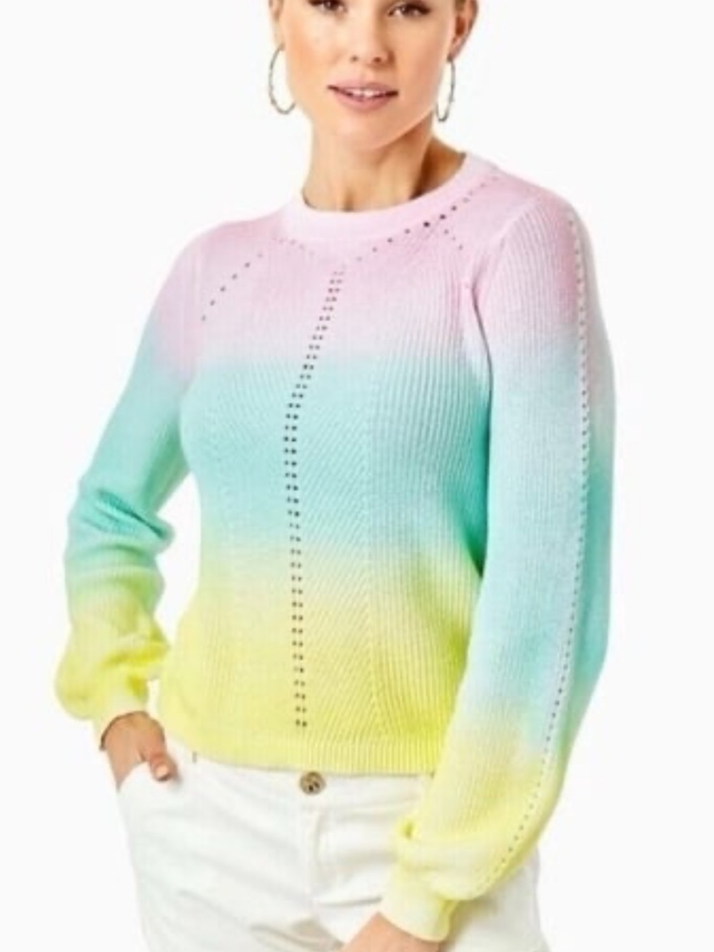 Lilly Pulitzer Ritzanna Cotton Sweater Resort Ombre Yellow Spraydye Size Medium